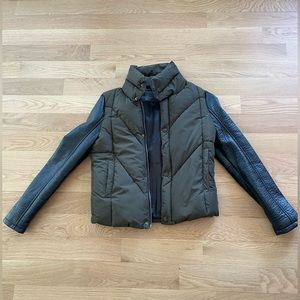 Blank NYC army green puffer jacket with faux leather sleeves Size S